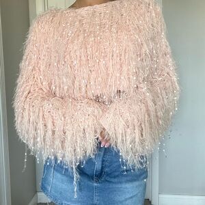 Pink Feathered Sweater